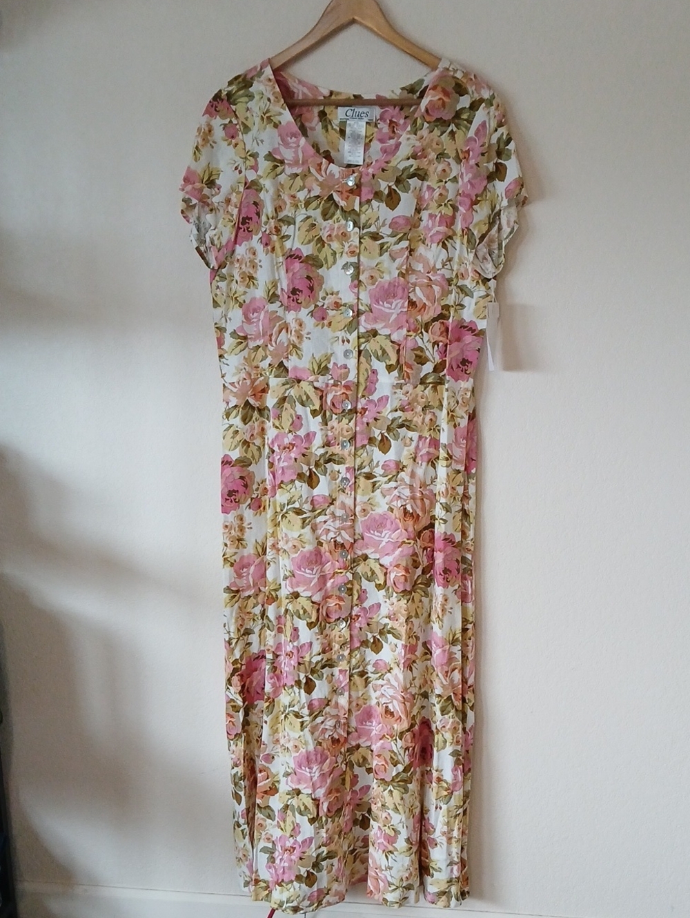 Vinrage 90s Clues Collections Linen Rayon Blen Spring Floral Dress 16 Tall